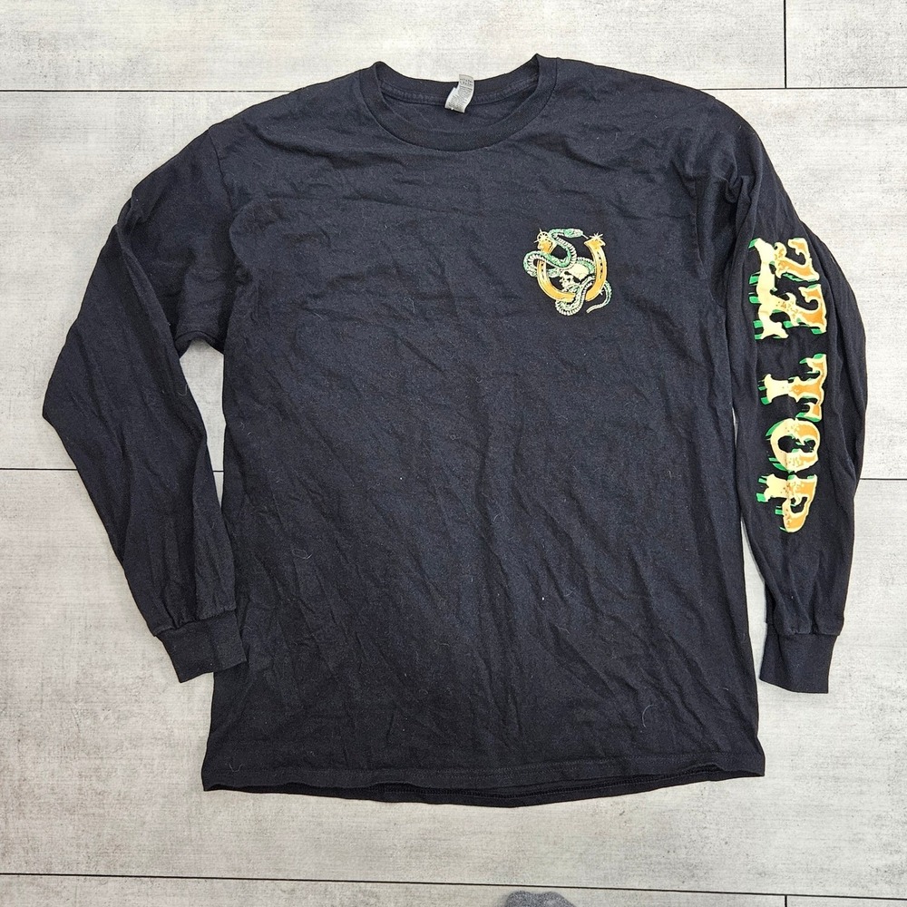 ZZ Top Snake Horseshoe Skull Graphic Long Sleeve Shirt Black Mens Large 2024